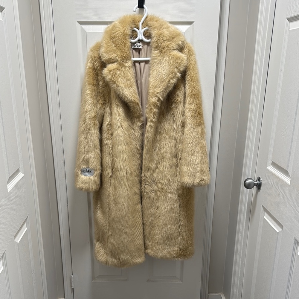 Tan Teddy Jacket with Notched Lapel and Plush Texture